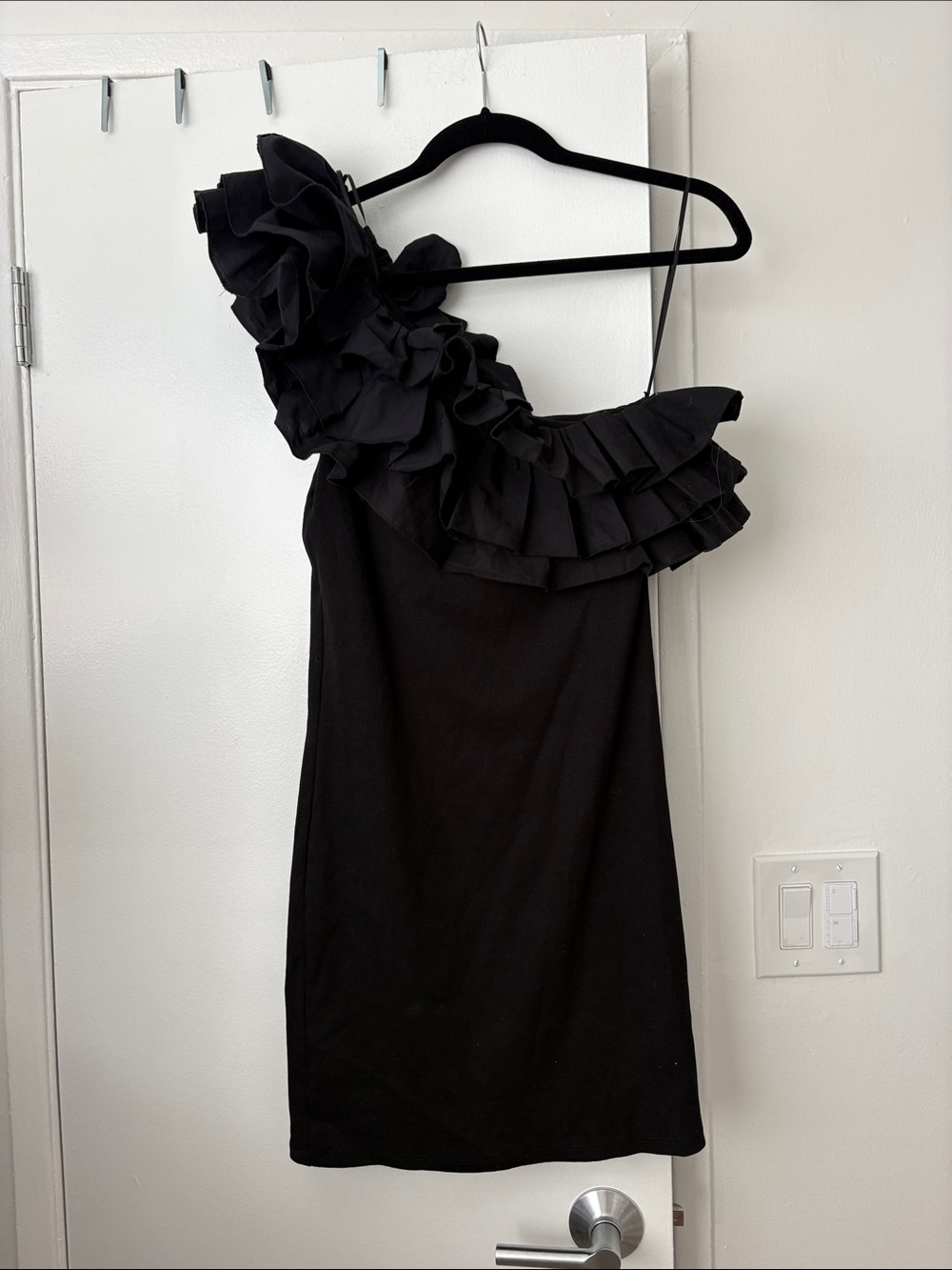 Zara Black One-Shoulder Ruffle Cocktail Dress